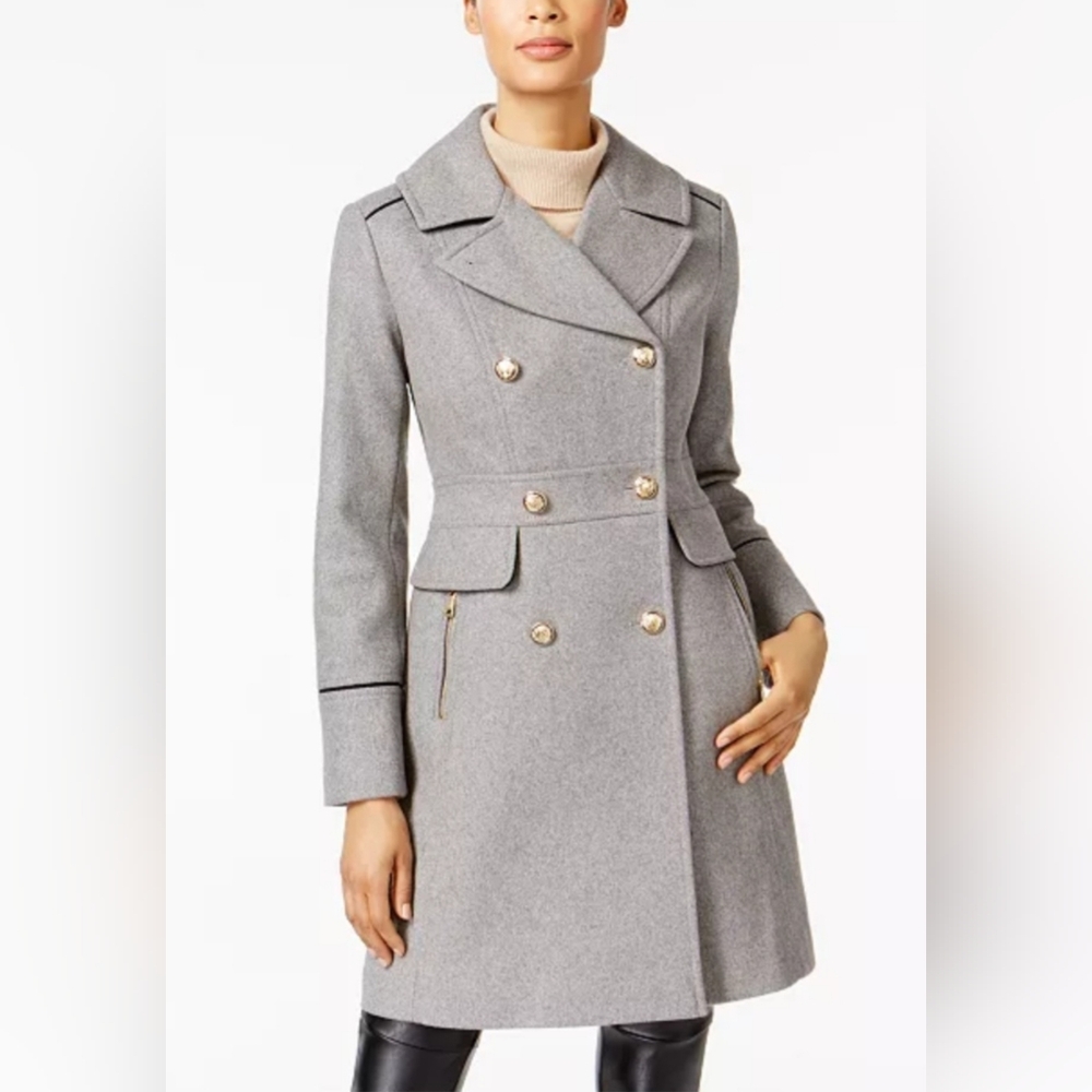 Vince Camuto Elegant Gray Double-Breasted Women's Coat Size XL